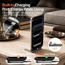 USB-C 數據線 + 二合一手機支架轉接頭，便攜式可折疊 USB-C 360° 直角充電轉接頭附手機支架，快速充電線兼容 17/16 Pro Max/16 Pro/16 Plus/16/15 系列手機/平板電腦和筆記本電腦，即插即用桌面轉接頭 - 白色/黑色 - 查看 9