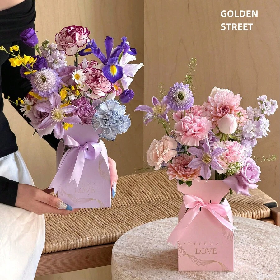 5pcs Birthday New Year Christmas Party Flower Box Fresh Flower Bouquet Packaging Box Floral Arrangement Materials Fresh Flower Handbag Flower Basket Handheld Flower Box - Gift Box - View 1