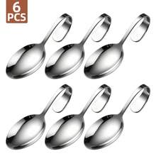 1/4/6pcs Stainless Steel Serving Spoons, Curved Handle Dessert Spoon Set, Rustproof Silver Tableware For Salad Berry Home Restaurant Buffet - View 10