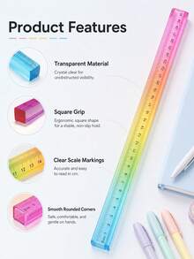 1 pieza Cubo de regla colorido, herramienta de dibujo y medición geométrica de plástico para estudiantes, aprendizaje de matemáticas y artículos de papelería escolar - Regla de color - Ver 7