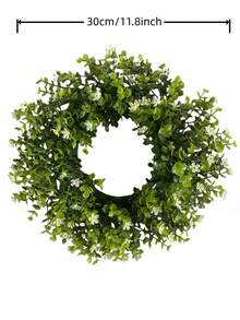 1pc Artificial Eucalyptus Wreath, Decorated With Small Flowers And Eucalyptus Leaves, Suitable For Wedding Decoration, Indoor And Outdoor Decoration, Home Decor, Bedroom, Wall, Outdoor Garden, Hallway, Christmas, Halloween, Etc. - Baby's Breath Wreath - View 10