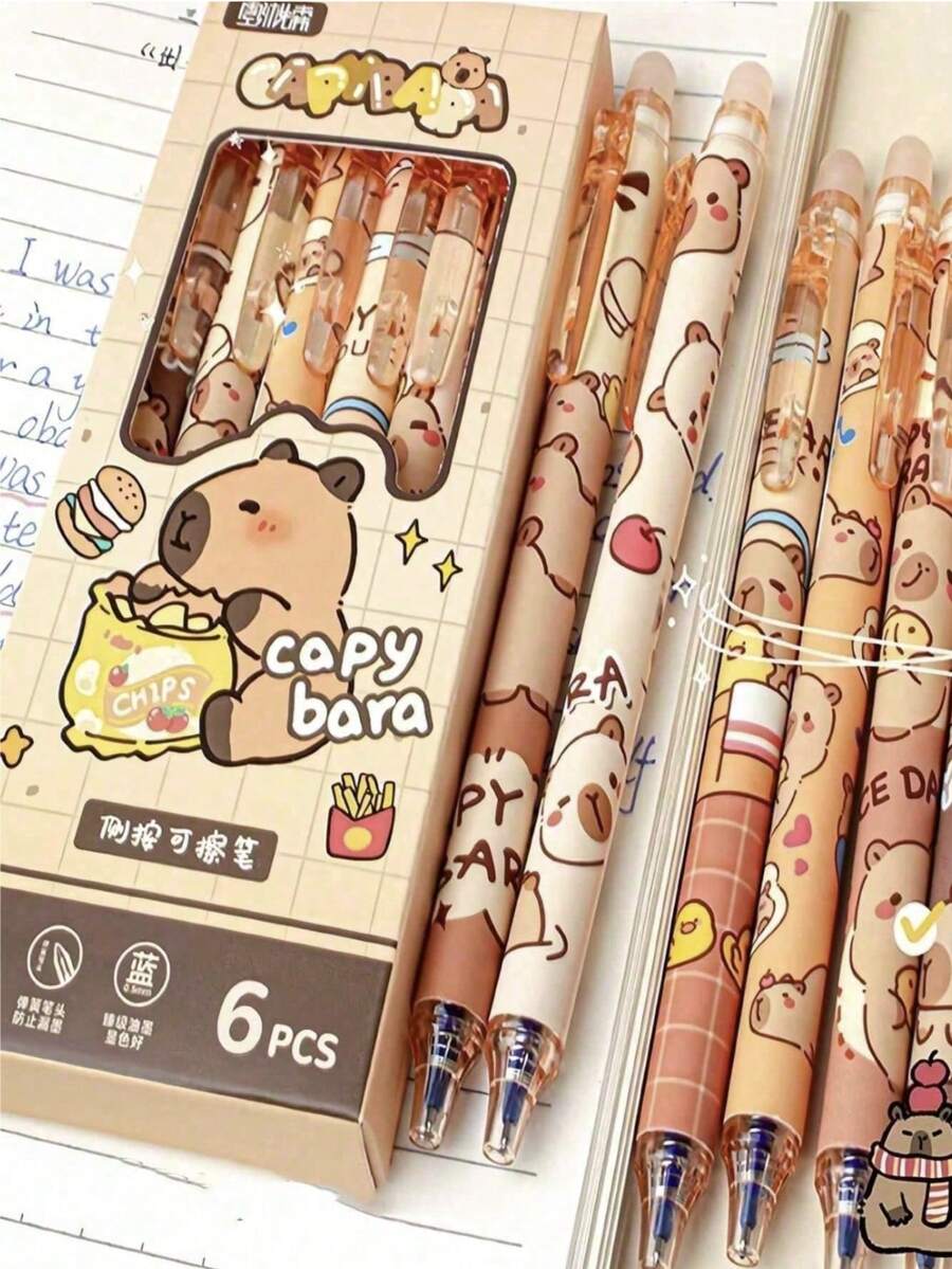 1/6 piezas Bolígrafo de gel borrable automático con diseño de topo de agua lindo, papelería premium para estudiantes con borrador incorporado. Escritura suave, ideal para estudio, dibujo, coloreado de tarjetas, firma de oficina; suministros perfectos para regreso a clases y Navidad para niños y adultos.
