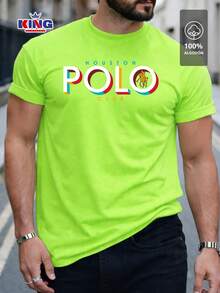 Original HPC POLO T-Shirt With Round Neck And Short Sleeves – Themed Graphic Design "HPC: Retro Typography Houston" – 100% Cotton - 青檸色 - 查看 1
