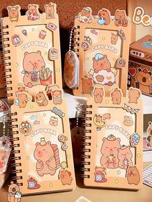 1 pieza Cuaderno de espiral con líquido de arena movediza y diseño de capibara, cuaderno atractivo para estudiantes de primaria, estilo aleatorio, regalo de regreso a clases - Multicolor - Ver 10