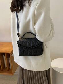 1pc New Fashion Shoulder Crossbody Bag, Minimalist Diamond Quilted Handbag, Can Be Paired With Portable Small Wallet, Women's Handbag, Women's Shoulder Bag, Small Wallet, With Detachable Shoulder Strap, Suitable For Women, Teenagers, College Students, New Professionals And White-Collar Workers, Suitable For Office, College, Work, Business And Daily Use, Halloween Gift, Valentine's Day, Mother's Day, Birthday Gift - Black - View 8