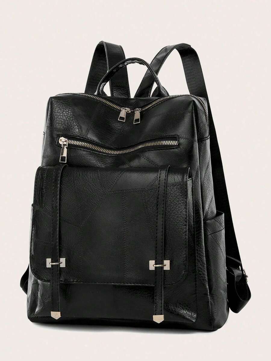 Lightweight,Anti Theft Tassel Decor Flap Backpack Women's Backpack Large Capacity School Bag Ladies Travel Backpack,Soft PU LeatherTassel Pendant - Đen 280 - Xem 1