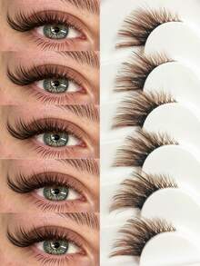 Asiteo 6 Pairs Brown Half Eye Wispy Lashes, Eye Tail Elongation Cat Eye Eyelashes With Clear Band,Beginner-Friendly,Natural & Fluffy Corner Eyelashes, Natural Look Fake Lashes,For Used Daily Makeup, Everyday Luxury - Brown - View 1