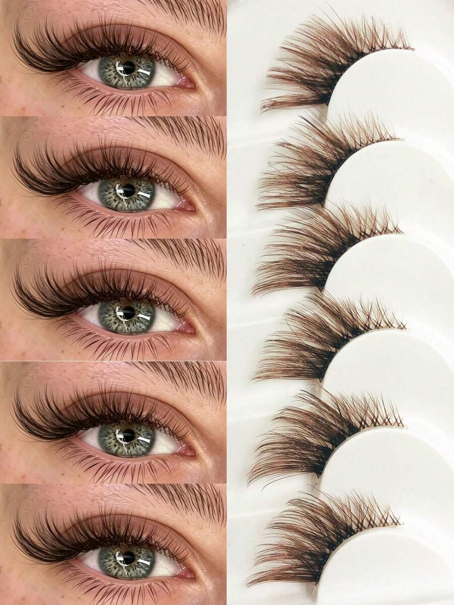 Asiteo 6 Pairs Brown Half Eye Wispy Lashes, Eye Tail Elongation Cat Eye Eyelashes With Clear Band,Beginner-Friendly,Natural & Fluffy Corner Eyelashes, Natural Look Fake Lashes,For Used Daily Makeup, Everyday Luxury - Brown - View 1
