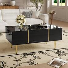 Mesa de centro moderna y sencilla lacada en blanco con 2 cajones. - Negro - Ver 5