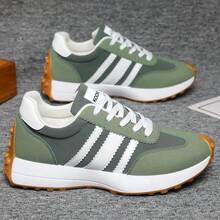 Men's Retro Walking Shoes, Striped Colorblock Casual Sports Shoes, Anti-Slip Men's Shoes - KN01 Green - View 3