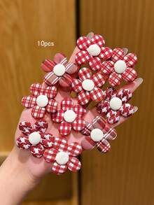 10pcs Sweet Style Floral Plaid Hair Clips Suitable For Daily Use Hair Accessories - Multicolor - View 4