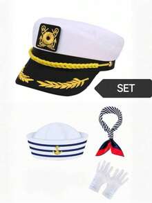 1套情侶裝，包含水手風格服裝、藍色條紋海軍帽、船長角色扮演水手帽、遊艇派對帽及情人節主題禮物 - 彩色 - 查看 1