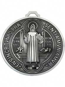 1pc Brass Finish, Wall Or Tabletop Mount/Extra Large 5-Inch St. Benedict Medal - Multicolor - View 5
