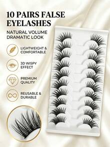 10 Pairs Soft Faux Mink Eyelashes - Reusable False Eyelashes, Eye Tail Extension Design, Fox Eye Style, Suitable For Daily Dating, Stage Parties, Makeup Use, Create Natural And Charming Makeup Effect, Easy For Beginners To Use - View 3