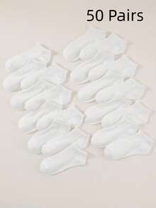 5/9/10/20/50 Pairs White Flat Bottom Japanese Style Minimalist Daily Versatile Low-Cut Non-Slip Skin-Friendly Comfortable Breathable Sweat-Absorbing Odor-Resistant Women's Short Socks - White - View 8