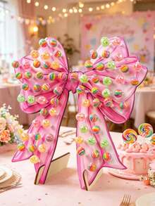 1pc Pink Bow Lollipop Display Stand - Wooden Dessert Rack, Suitable For Baby Shower, Gender Reveal And Birthday Party Decoration, Baby Shower Decoration, Home Kitchen Table Centerpiece, Lollipop Display Stand, Wedding Party Supplies - Multicolor - View 3