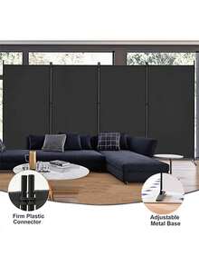 Biombo Separador Portátil Fácil Montaje 4 Paneles Moderno - Negro 1 pieza - Ver 4