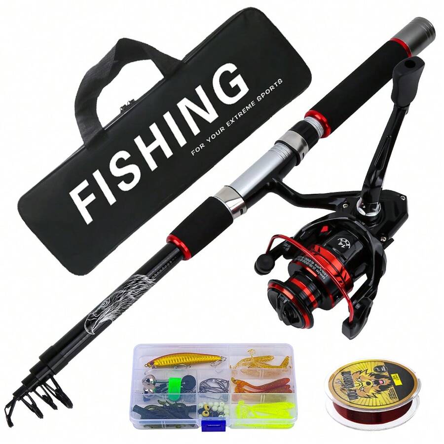 KecchKrezing 1.8m Telescopic Fishing Rod Set, Portable Fishing Rod With Rotating Reel, Hooks, Lures And Fishing Line, Collapses To 43cm, Suitable For Beginner Fishing