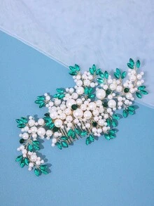 1 buah Sisir Rambut Bunga Daun Mutiara Berlian Imitasi Elegan Bergaya Vintage, Aksesori Pernikahan Pengantin, Hiasan Kepala Penata Rambut Sanggul Gaun Pengantin, Sisir Samping - MultiWarna - View 5
