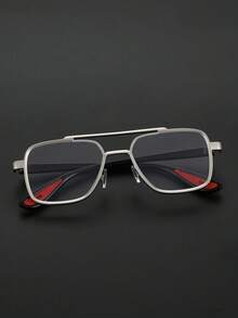Visivana 1 Pair Men's Metal Geometric Frame Glasses, Unique Double-Bridge Design,Transparent, Fashion Accessory For Daily Life, Office, Parties, Back To School Elegent Modern - Clear - View 6