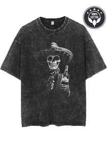 Camiseta unisex manga corta con estampado, cuello redondo, 100% algodón puro, tela suave y transpirable, estilo casual ideal para primavera y verano, ropa de uso diario cómoda - Negro - Ver 1