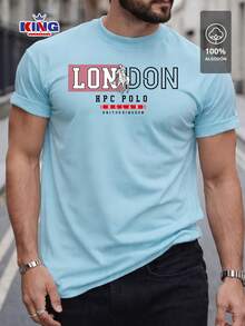 Original HPC POLO T-Shirt With Round Neck And Short Sleeves – Themed Graphic Design "HPC: London England Heritage" – 100% Cotton - 淺藍色 - 查看 1