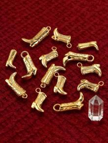3pcs 304 Stainless Steel Boot/Shoe Pendant, 18K Gold Plated DIY Bracelet Necklace Bag Charm - Multicolor - View 1