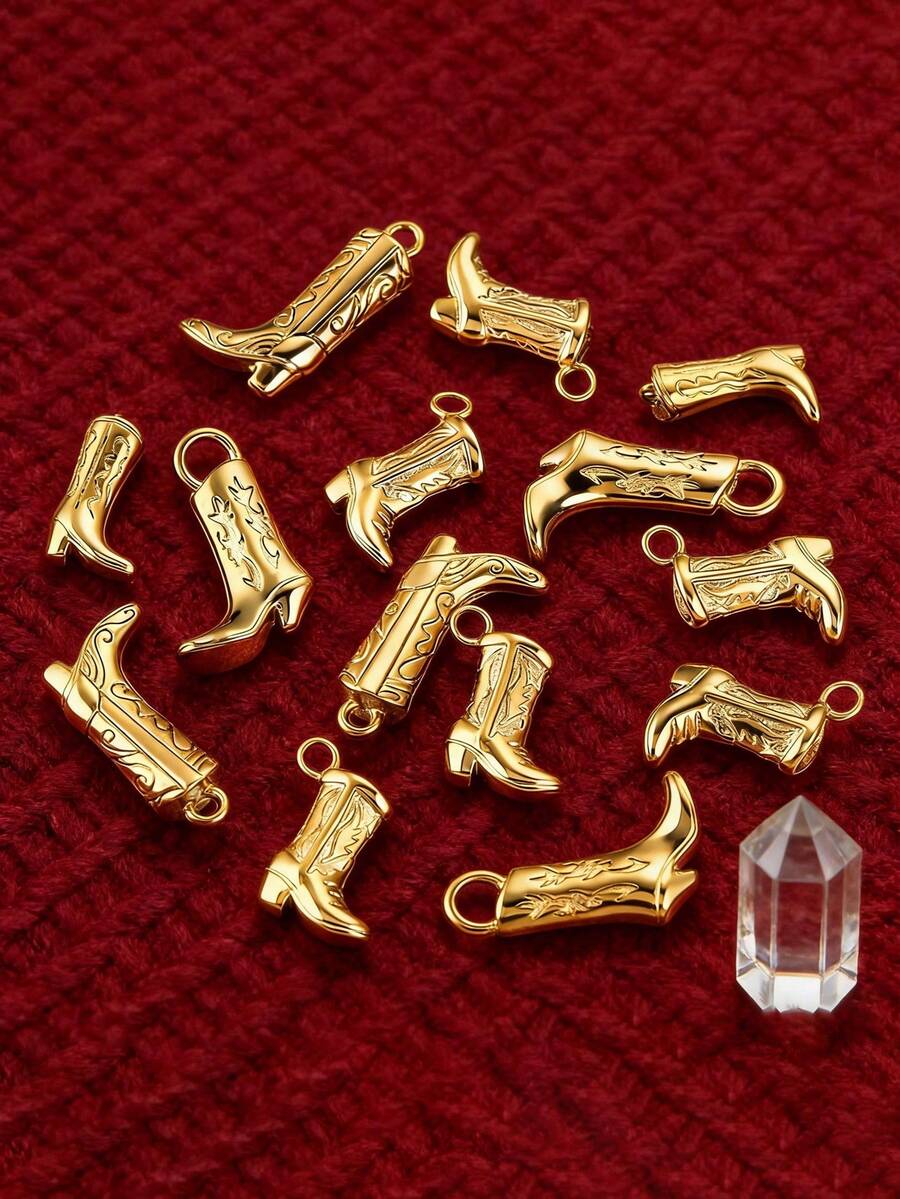 3pcs 304 Stainless Steel Boot/Shoe Pendant, 18K Gold Plated DIY Bracelet Necklace Bag Charm - Multicolor - View 1