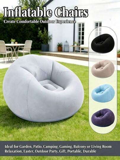 Large Inflatable Sofa Chair, Soft Corduroy Corduroy Surface Bean Bag Lounge Chair, Durable Vinyl Material, Foldable Portable Design, No Assembly Required, Comfortable Seating For Living Room, Bedroom, Dorm, Balcony, Camping And Reading