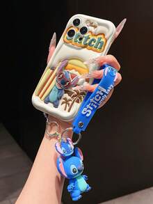 Disney Has Authorized, Phone Case - Chain Set, The Stitch Lilo & Stitch 3D Phone Case Plus A Silicone 3D Stitch Bracelet With Metallic Ring Removable Bracelet, Stitch And Angel Pattern, Compatible With Iphone17/16/15/14/13/12/11/XS/XR/X Plus Pro Max, A Stylish Cartoon Phone Case, The Perfect Gift Choice, Phone Protection, Durable Phone Cover, Great Gift For Friends And Family. - 白色 - 查看 4