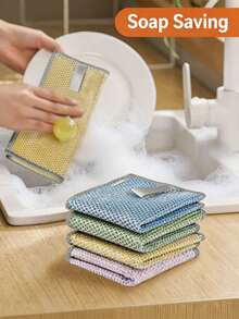 Nouveau chiffon à vaisselle double couche en coque de noix de coco, anti-adhésif, sans peluches, éponge à récurer pour la maison, essentiel de cuisine - Multicolore - Voir 5