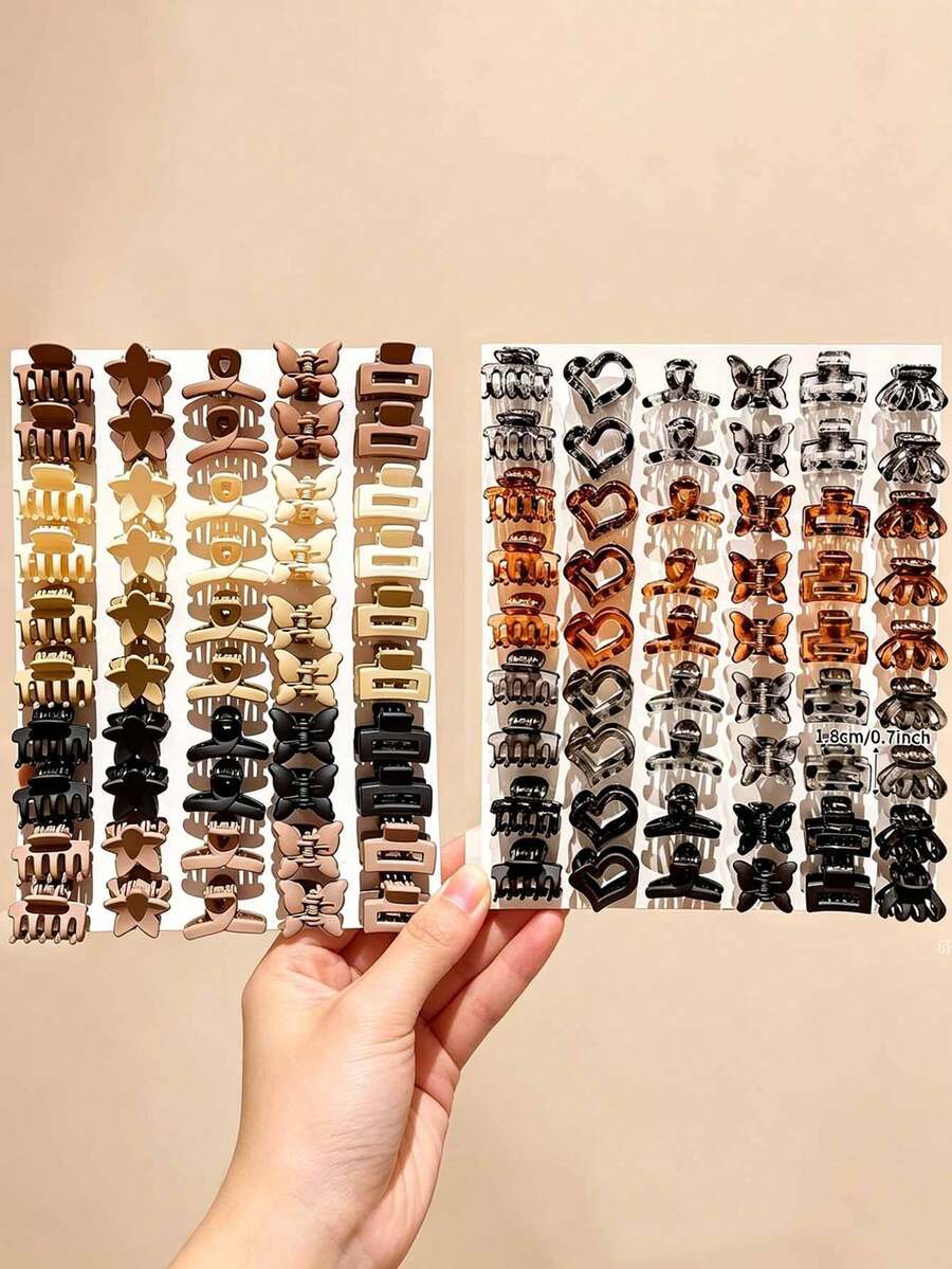 5/25/45pcs Assorted Random Brown & Tortoiseshell Mini Hair Clips, Anti-Collapse Hair Clips, Fashion Versatile Hair Accessories For Girls, Suitable For Daily, Campus And Other Occasions - Multicolor - View 1
