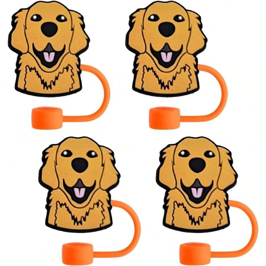 dorado Retriever - Toppers de paja para perros para copas, cubiertas de pajita compatibles con vaso de 30 y 40 onzas, popotes reutilizables y de silicona, para puntas de 10 mm, 4 - negro - - Ver 1