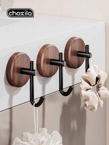 choxila 1/2/4pcs Simple Wooden Wall Hooks, Multi-Functional Adhesive Hooks, Waterproof & Durable, Strong Adhesion, Suitable For Hanging Towels, Clothes, Bath Balls, Etc., Ideal For Living Room, Kitchen, Bathroom - Brown - View 8