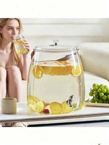 Large Capacity Transparent Plastic Drinking Kettle With Faucet And Lid, Portable Leather Handle Household Fruit Tea Bucket, Leak Proof Spigot Beverage Can For Lemon Juice Iced Tea, Beautiful Desktop Decoration For Gatherings, Picnics, Daily Home Use - Multicolor - View 5