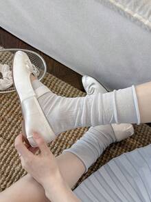 1 Pair Women's Korean Style Rolled Cuff Solid Color Slouch Socks, Fashion Minimalist Thin Breathable Spring Summer Leg Warmers - Multicolor - View 5