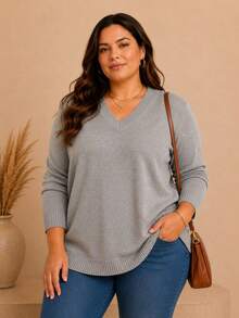 Plus Size Sweaters - Grey - View 2