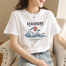 Loose Fit T-Shirt With Anime Cartoon Print - Wave Scenery - View 1