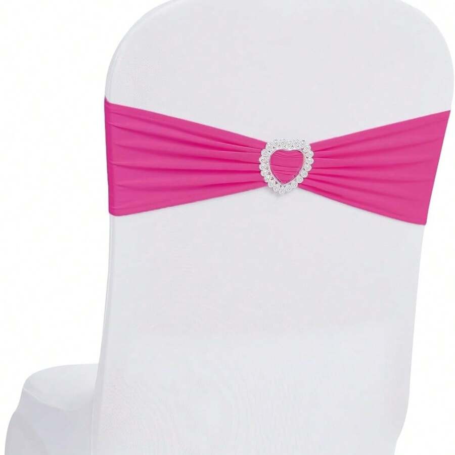 10pcs Chair Back Decorative Spandex Chair Ties, Elastic Chair Ribbons With Bows And Heart-Shaped Buckle Sliders, For Graduation, Prom, Wedding, Party, Banquet Decoration - Hot Pink - View 1