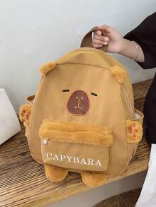 1 Large Capacity Cute Capybara Pattern Backpack. Lively Student Backpack, Multi-Pocket Design. Fashion Backpack. Mini Backpack, Small Backpack - Brown - View 3