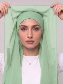 1pc 3 In 1 Instant Chiffon Hijab With Built-In Magnets And Undercap/All-In-One Instant Hijab--No Pins, Slip-Free Fit, Easy Wear In Seconds. - Instant Chiffon Hijab - View 9