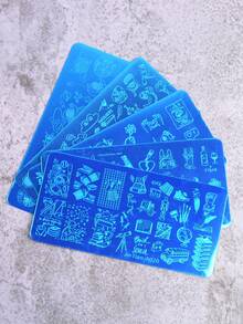 5 pièces plaque de transfert en acier pour nail art, motif graffiti dessin animé univers, papeterie, gabarit d'impression pour ongles, outils DIY pour nail art - Argent - Voir 4