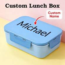Una caja de almuerzo portátil de tres compartimentos con nombre personalizable, caja de almuerzo personalizada, caja de almuerzo de tres compartimentos, contenedor de almuerzo portátil, tenedor, cuchara y cubiertos incorporados, diseño de cierre de tres lados, diseño de tapa abatible, adecuado para el trabajo, el estudio y los viajes, ahorrador de espacio, elegante y lindo, múltiples colores y personalizable. - Estilo 2 - Ver 10