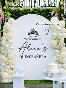 Personalized 15th Birthday Welcome Sign Sticker, Princess Crown Design 15th Birthday Party Sign, Custom Girl Name, Waterproof Removable Sticker, Suitable For Mirror, Acrylic, Wall, Party Decoration - Multicolor 1 - View 1