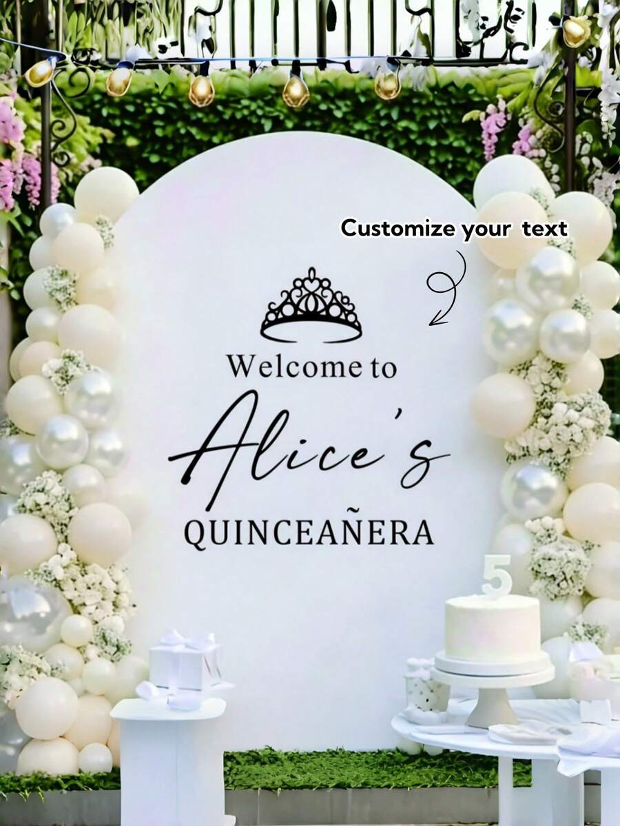 Personalized 15th Birthday Welcome Sign Sticker, Princess Crown Design 15th Birthday Party Sign, Custom Girl Name, Waterproof Removable Sticker, Suitable For Mirror, Acrylic, Wall, Party Decoration - Multicolor 1 - View 1