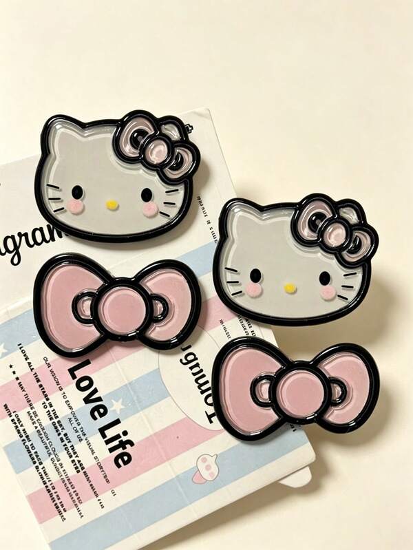 4pcs Black & Pink Bow Cat Hair Clips, Cute Cartoon Bangs Hairpins, Sweet Girl Hair Accessories Alligator Clips