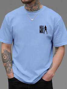 MUL, Silhouette With Double-Sided Print On The Front And Back, New Men's Crew Neck T-Shirt, Fashionable Casual And Sporty Loose Top, Short Sleeve T-Shirt - 黑色 - 查看 8