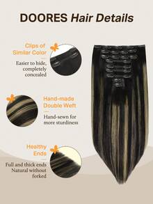 DOORES 9PCS Clip In Hair Extensions Straight Real Human Hair Natural Virgin Human Hair Extensions Double Weft Clip Ins Invisible & Soft Mini Hair Pieces For Thinning Hairs For Women - S1B/19/1B - View 3