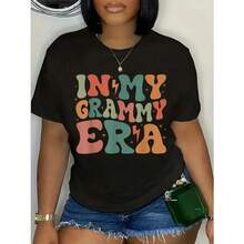 Camiseta Unisex 100% Algodón con Estampado Gráfico Casual "In My Grammy Era" QKJA - Negro - Ver 1