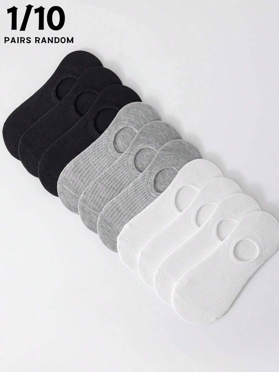 1/10 Pairs 3-Color Black White Gray Vertical Striped Women's Boat Socks - Multicolor - View 1